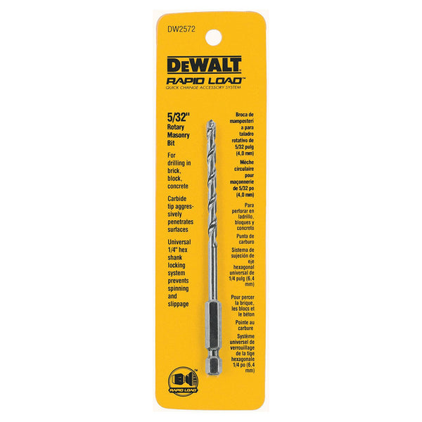 DeWalt DW2572 Rapid Load Rotary Masonry Bit, 5/32" Diameter