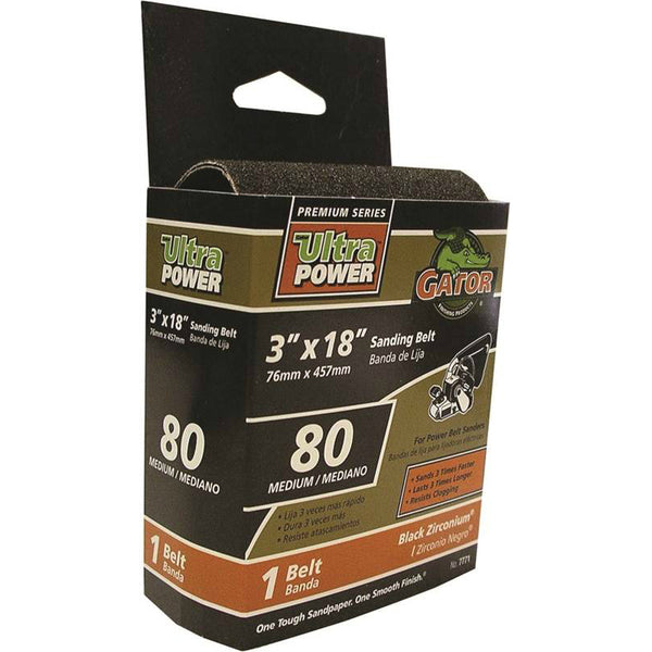Gator 7771 Zirconium Oxide Portable Sanding Belt, 80 Grit, 3" x 18"