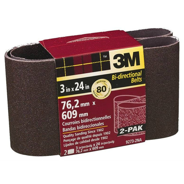 3M® 9273-2 Heavy-Duty Bi-Directional Sanding Belt, Grit 80, 3" x 24", 2-Pack