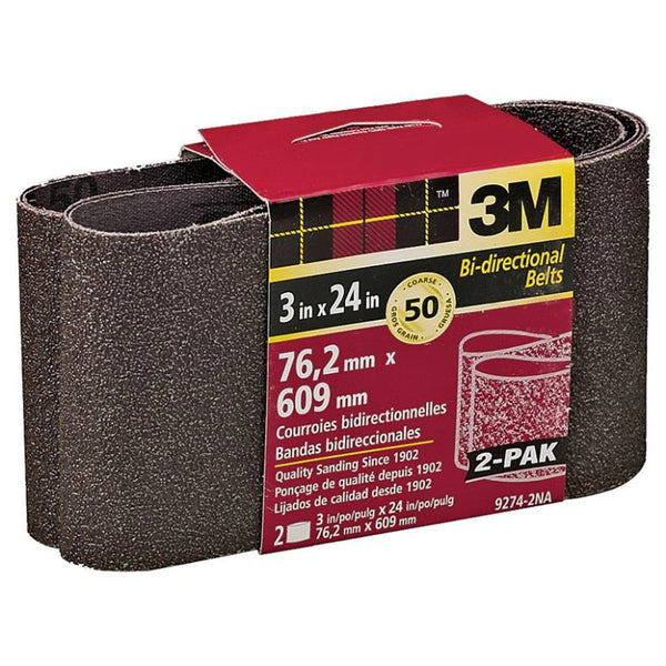 3M® 9274-2 Heavy-Duty Bi-Directional Sanding Belt, Grit 50, 3" x 24", 2-Pack