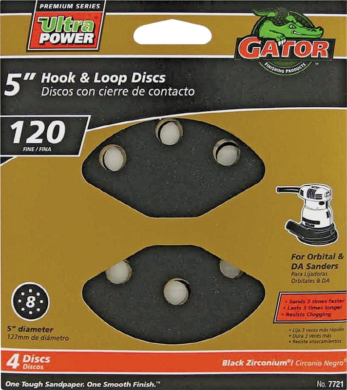 Gator 7721 Hook & Loop Discs for Sanders, 120 Grit, 5" Diameter