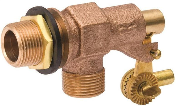 Mueller 109-814 Tank Float Valve, 3/4" Inlet, Male Inlet x Male Outlet, Bronze