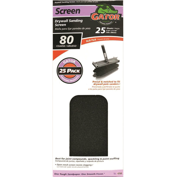 Gator 3304 Silicon Carbide Drywall Sanding Screen, 80 Grit, 11-1/4" x 4-1/4"