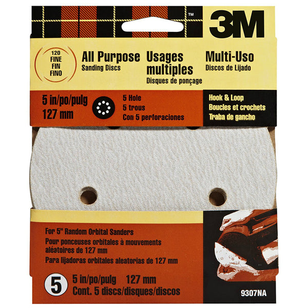 3M® 9307 Extra Fine All Purpose Sanding Disc with 5 Hole, 120 Grit, 5-Piece