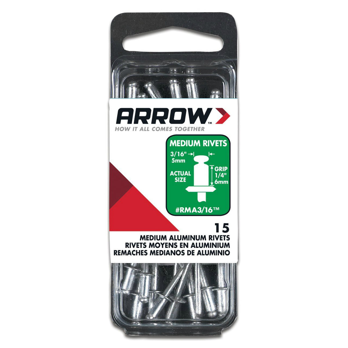 Arrow RMA3/16 Medium Aluminum Rivets, 3/16", 1/8" Length, 15 Piece