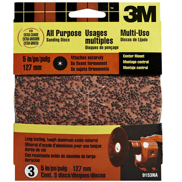 3M® 9153 All Purpose Sanding Sheets w/ Center Mount, Extra Coarse, 120 Grit, 3-Pk