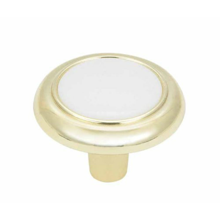Amerock 244WPB Allison Value Round Knob with Screw, White/Polished Brass, 1-1/4"