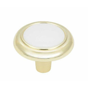 Amerock 244WPB Allison Value Round Knob with Screw, White/Polished Brass, 1-1/4"