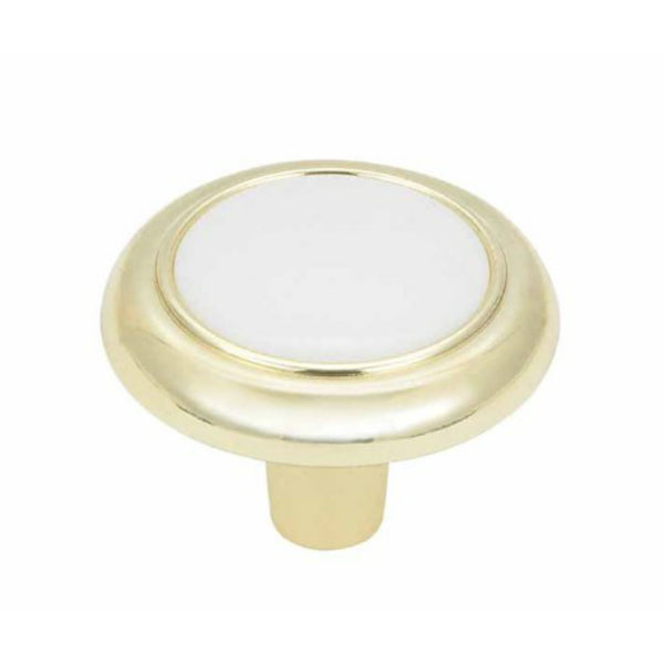 Amerock 244WPB Allison Value Round Knob with Screw, White/Polished Brass, 1-1/4"
