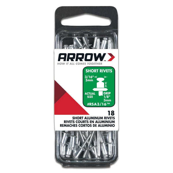 Arrow RSA3/16 Short Aluminum Rivets, 1/8", 1/8" Length, 18 Piece