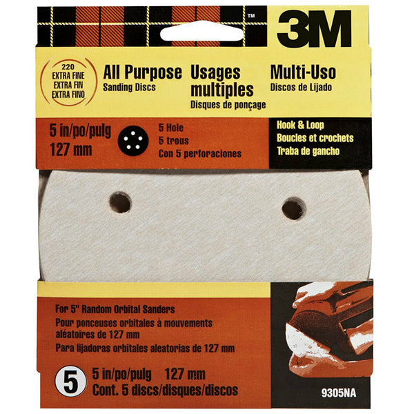 3M® 9305 Extra Fine All Purpose Sanding Disc with 5 Hole, 220 Grit, 5-Piece