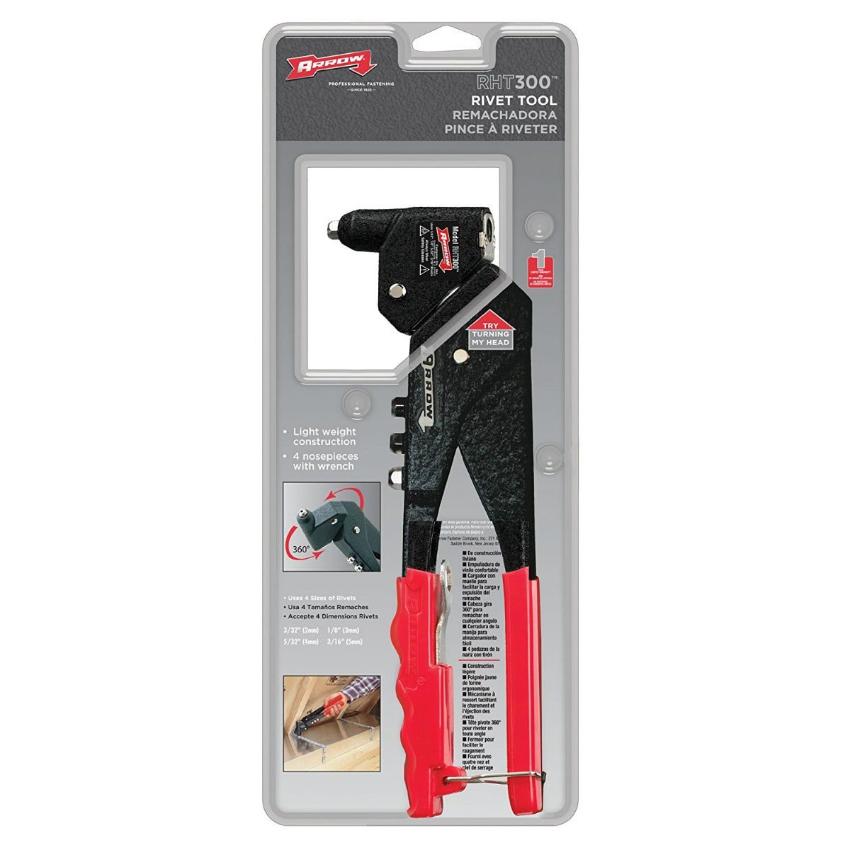 Arrow RHT300 Swivel Head Rivet Tool with 360-Degree Swivel Head