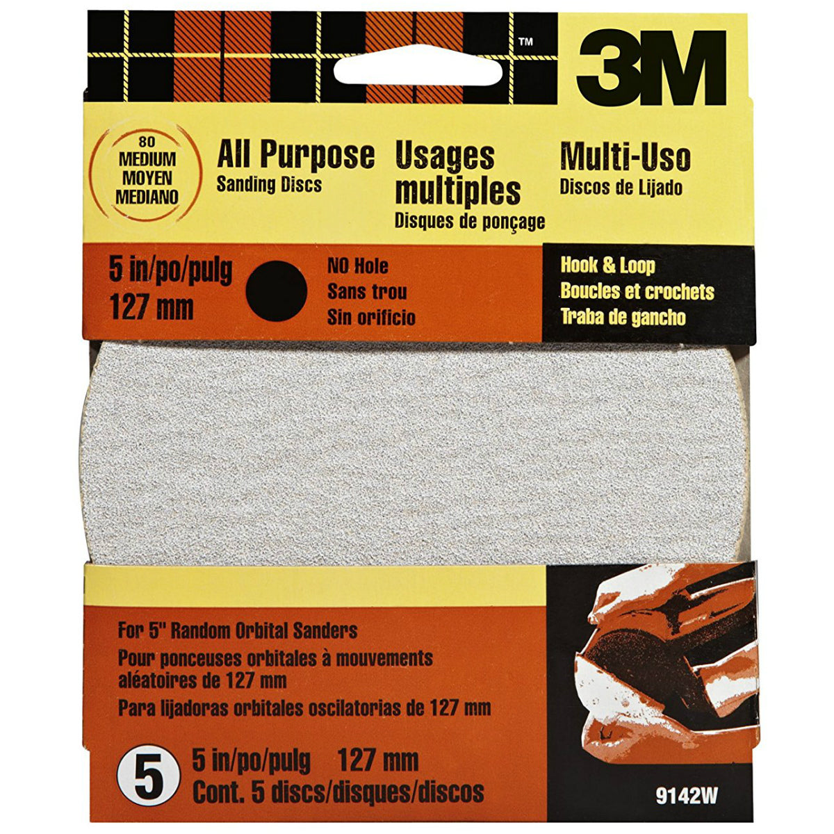 3M® 9142 All Purpose Sanding Disc with Hook & Loop, Medium, 5"