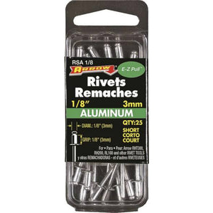 Arrow RSA1/8 Short Aluminum Rivets, 1/8", 1/8" Length, 25 Piece