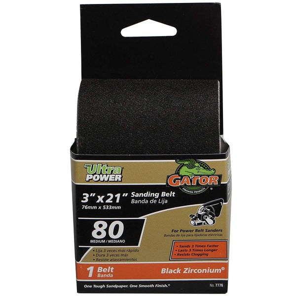 Gator 7776 Zirconium Oxide Portable Sanding Belt, 80 Grit, 3" x 21"