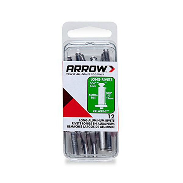 Arrow RLA3/16 Long Aluminum Rivets, 3/16", 1/2" Length, 12 Piece