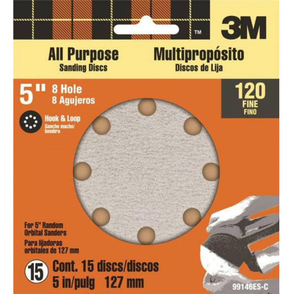 3M® 99146NA All Purpose Sanding Disc with 8-Hole, 120 Grit, 15-Piece