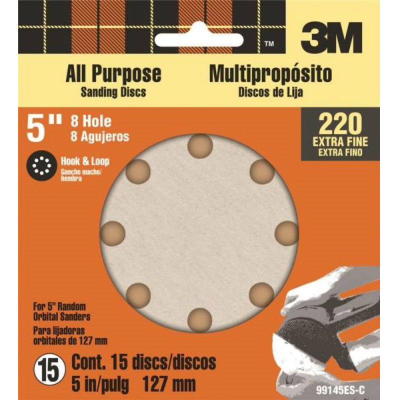3M® 99145NA All Purpose Sanding Disc with 8-Hole, 220 Grit, 15-Piece