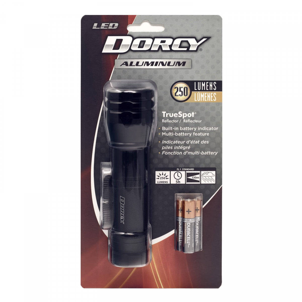 Dorcy 41-4297 LED Flashlight w/ 130 Meter Beam, Black, Anodized Aluminum, 250 lm