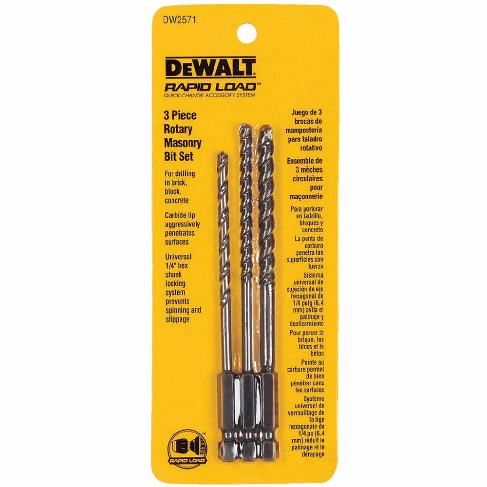 DeWalt DW2571 Rapid Load Rotary Masonry Bit Set, 3 Piece
