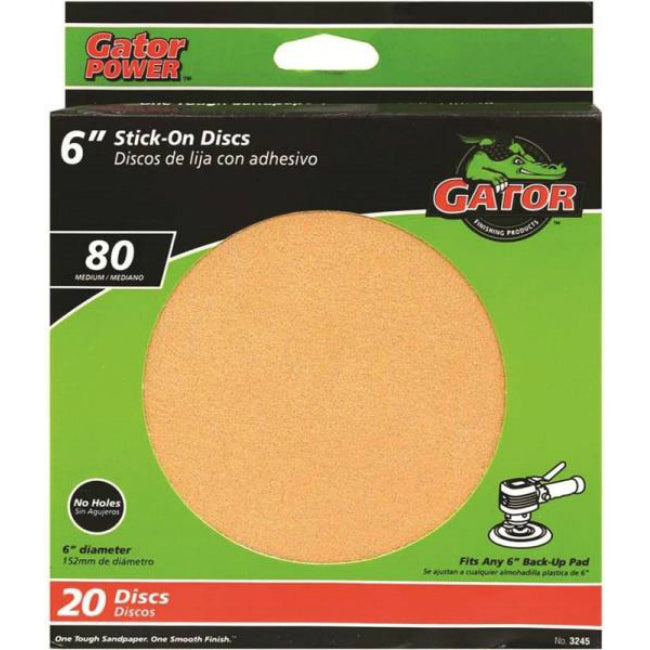 Gator 3245 Stick-On Sanding Disc for 6" Back-Up Pad, 80 Grit, 25-Count