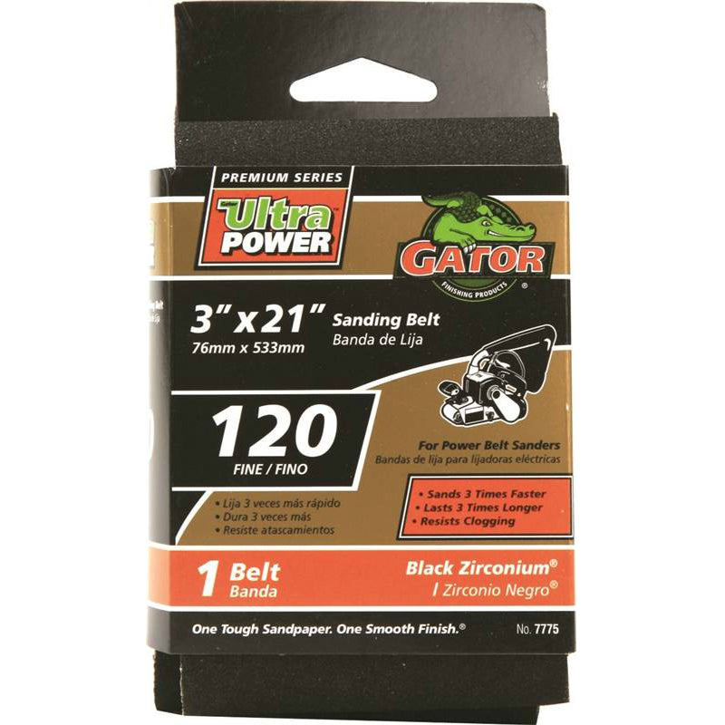Gator 7775 Zirconium Oxide Portable Sanding Belt, 120 Grit, 3" x 21"