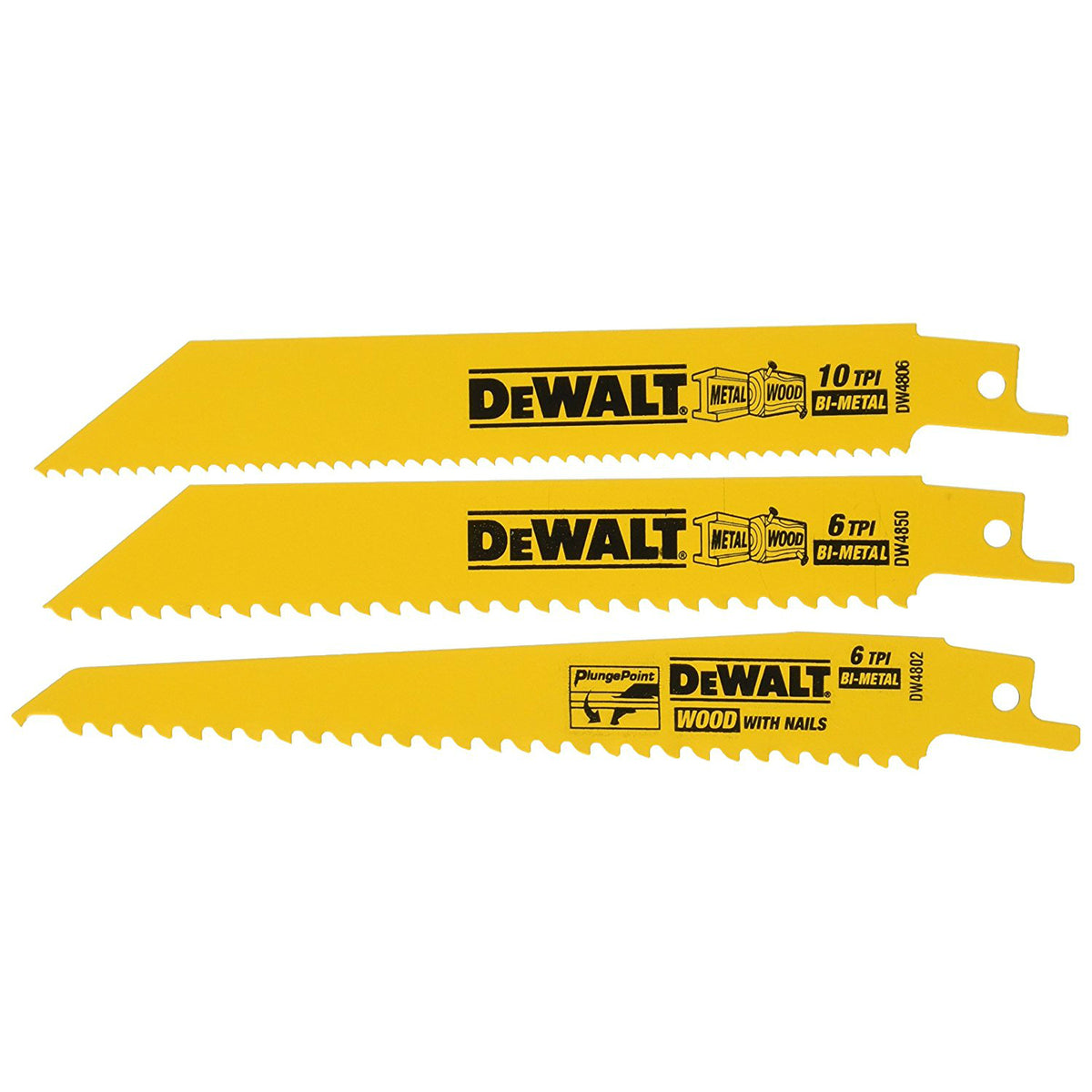 DeWalt DW4853 Bi-Metal Reciprocating Saw Blade Set, 3 Piece