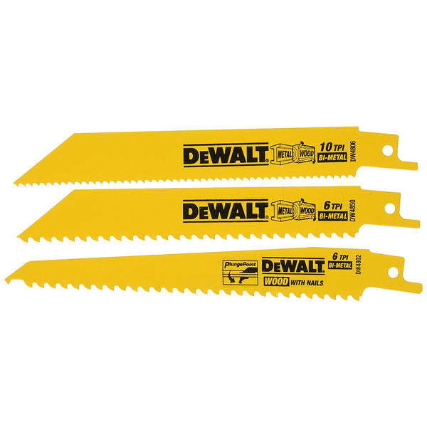 DeWalt DW4853 Bi-Metal Reciprocating Saw Blade Set, 3 Piece