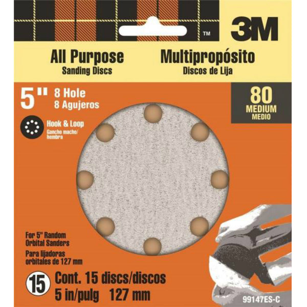 3M® 99147NA All Purpose Sanding Disc with 8-Hole, 80 Grit, 15-Piece