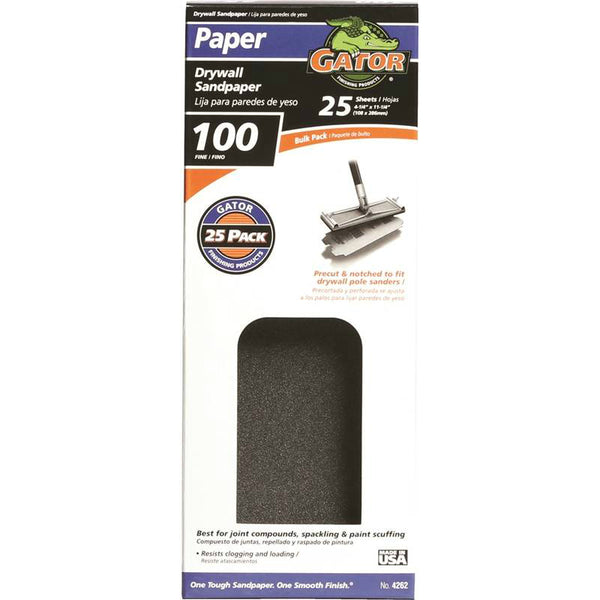 Gator 3311 Silicon Carbide Drywall Sandpaper, 4.25" x 11.25", 100 Grit