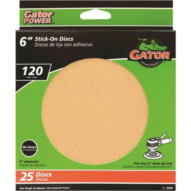 Gator 3243 Stick-On Sanding Disc for 6" Back-Up Pad, 120 Grit, 25-Count