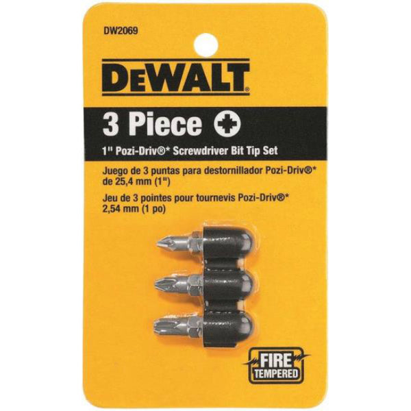 DeWalt DW2069 Pozi-Driv Screwdriver Bit Tip Set, 1", 3-Piece