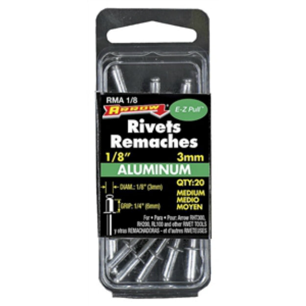 Arrow RMA1/8 Medium Aluminum Rivets, 1/8", 1/4" Length, 20 Piece