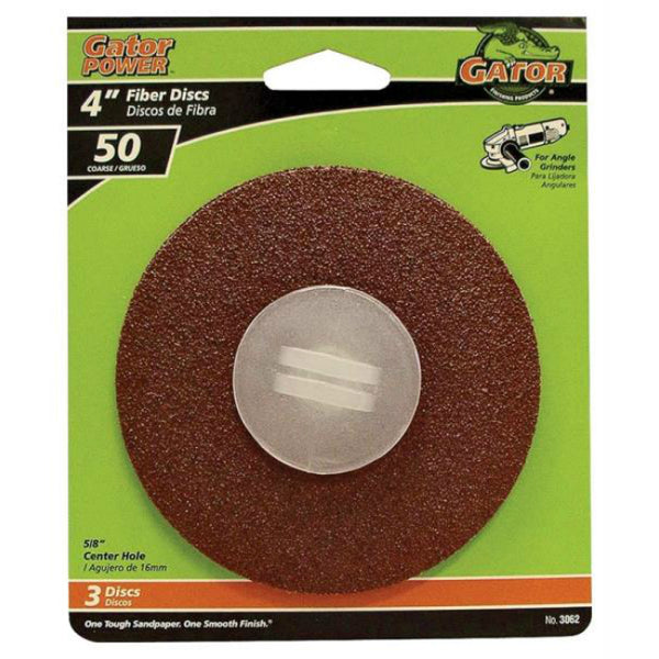 Gator 3062 Aluminum Oxide Resin Fiber Disc, 50 Grit, 4" x 5/8"