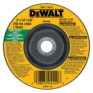 DeWalt DW4429 Type 27 HP Masonry Grinding Wheel, 5/8" Arbor, 4" Diameter