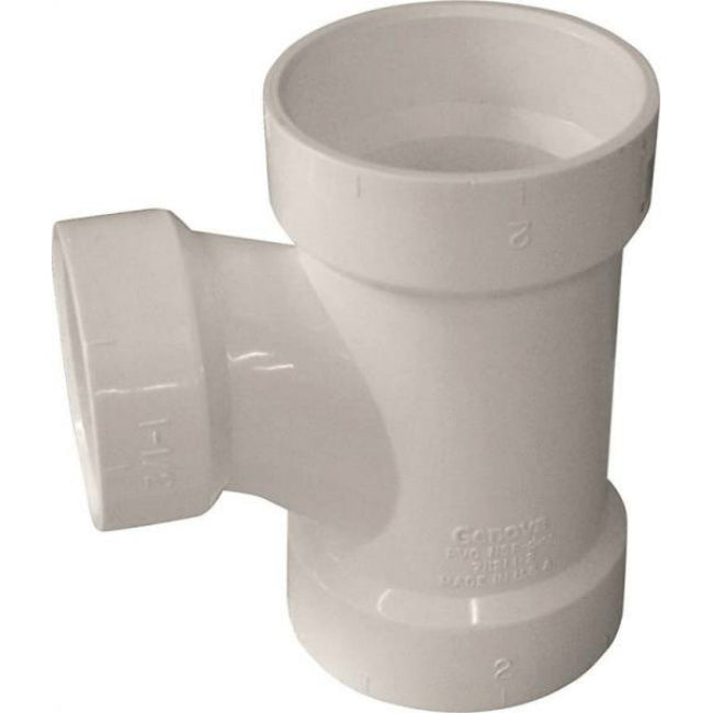 Genova 71132 Reducing Schedule 40 Sanitary Tee, PVC, 3" x 3" x 2"