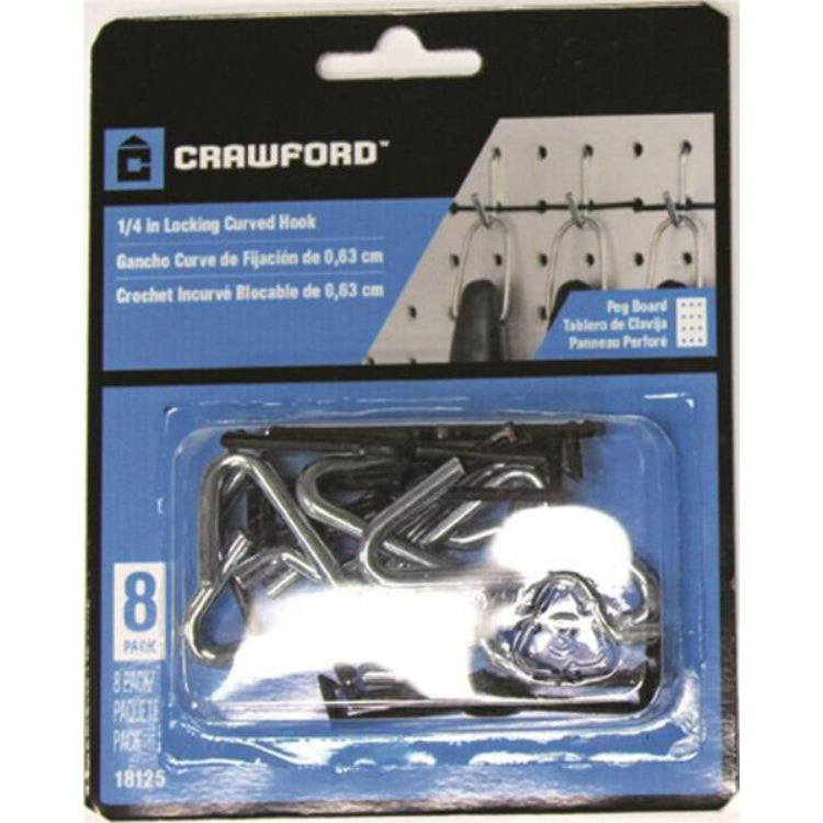 Crawford 18125 Curved Light Duty Locking Peg Hook, 8-Count