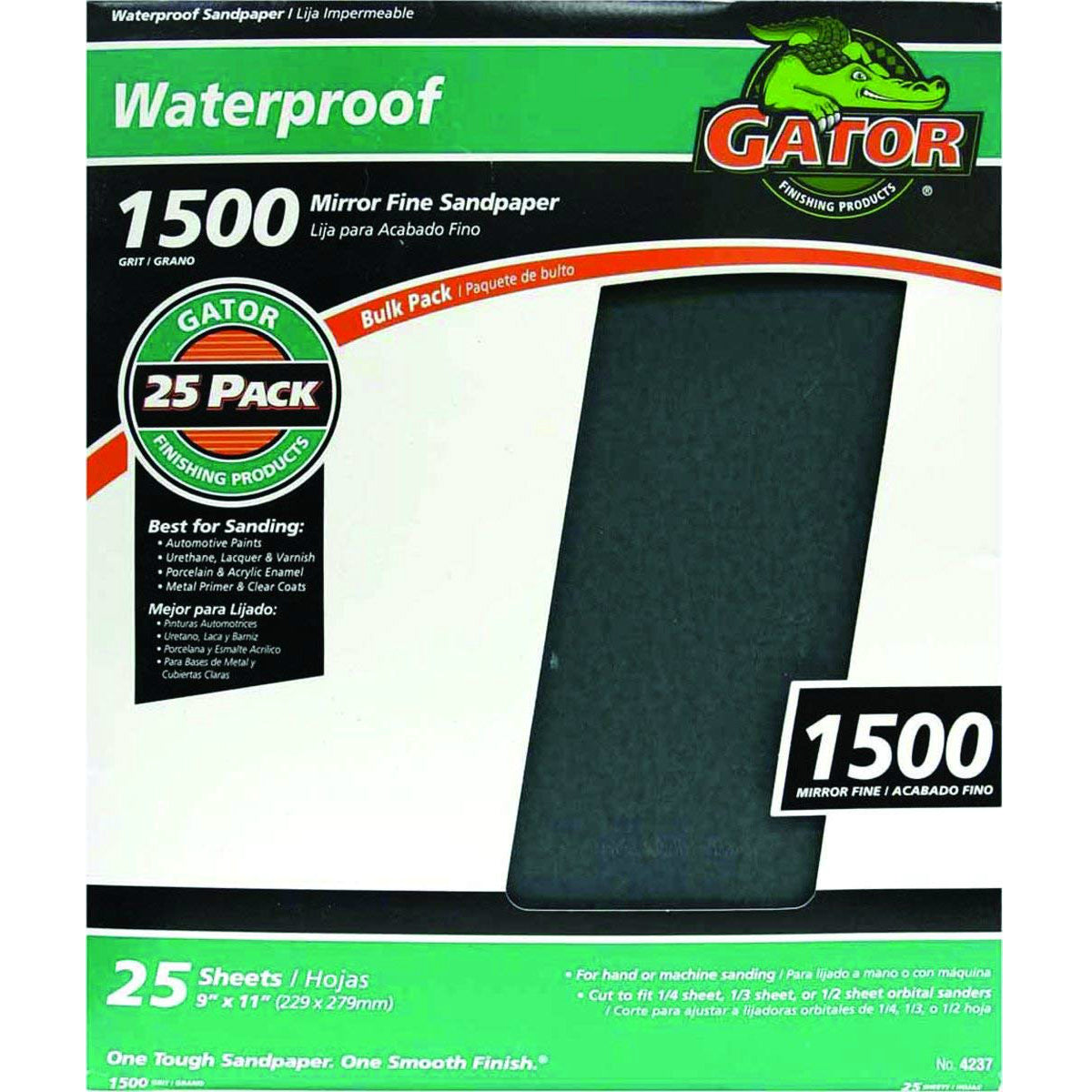 Gator 3287 Waterproof Mirror Fine Sandpaper, 1500-Grit, 9" x 11"