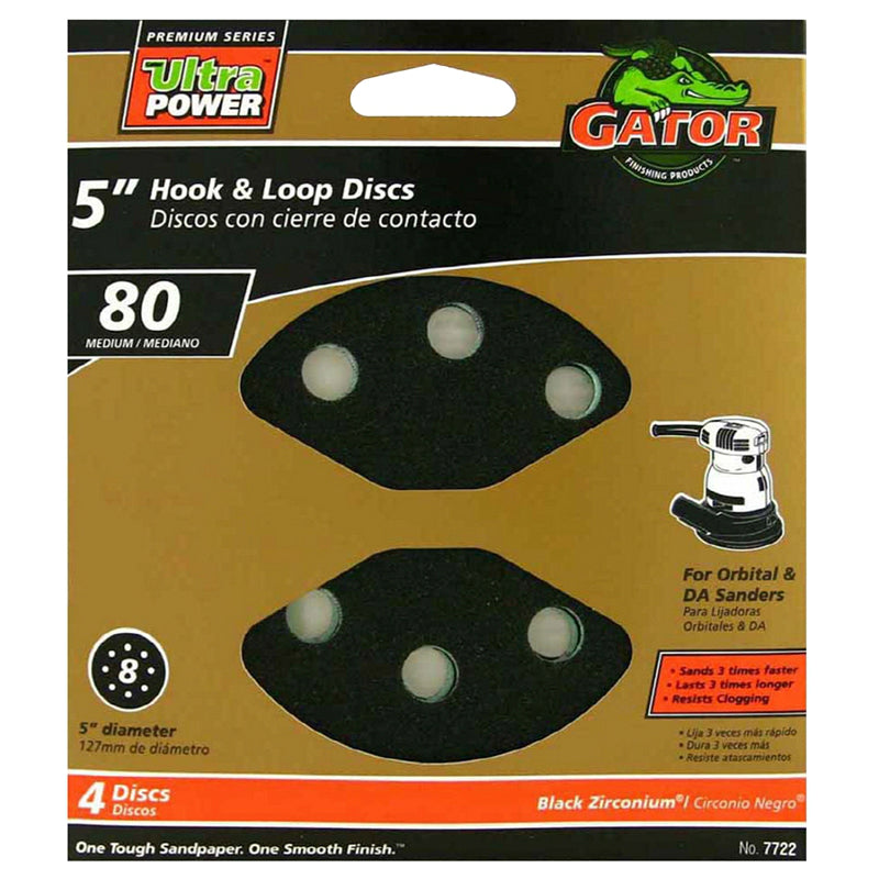 Gator 7722 Hook & Loop Discs for Sanders, 80 Grit, 5" Diameter