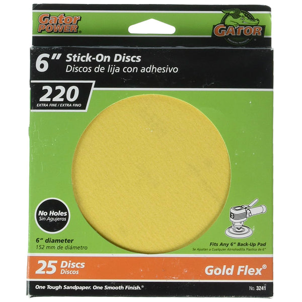 Gator 3241 Stick-On Sanding Disc for 6" Back-Up Pad, 220 Grit, 25-Count