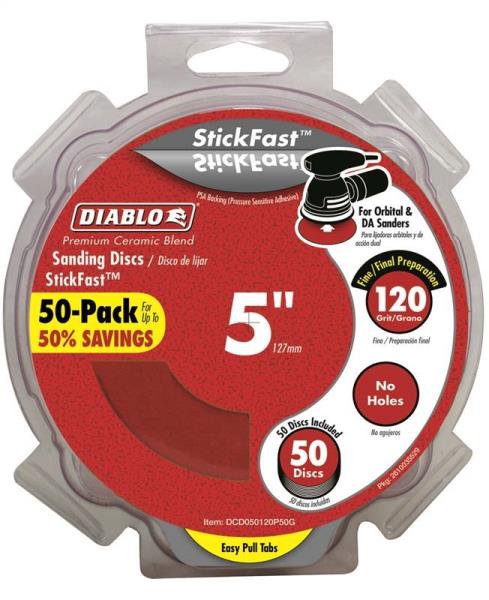 Diablo DCD050120P50G Premium Sanding Disc with Pull Tab, 120 Grit, Fine