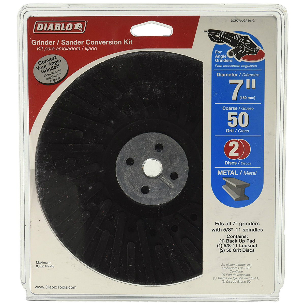 Diablo DCP070VGPS01G Grinder / Sander Conversion Kit, 7" Diameter, 5/8" Arbor