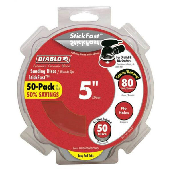 Diablo DCD050080P50G ROS Pull Tab StickFast Disc, 80 Grit, 5", 50 Pack