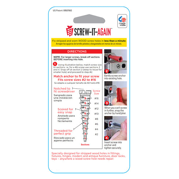Screw-It-Again SIA-10PK Specialty Wood Anchor, 10-Count