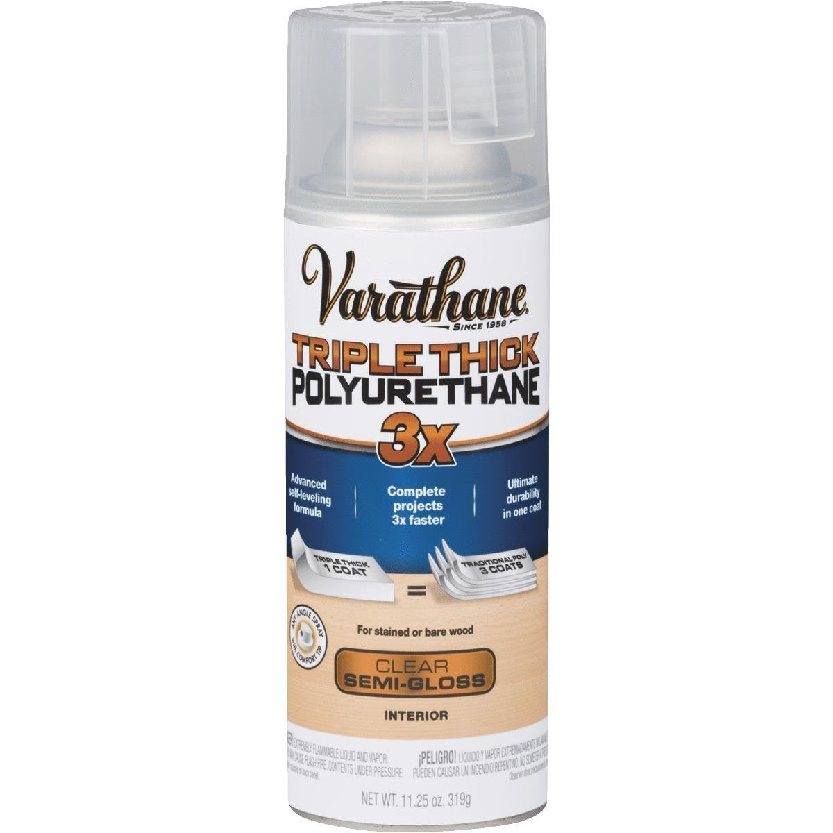 Varathane 318291 Triple Thick Polyurethane Spray, Semi-Gloss, 11.25 Oz Aerosol