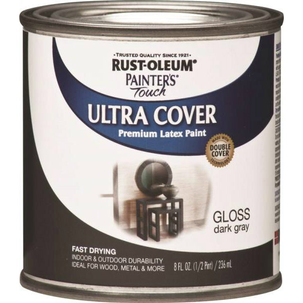 Rust-Oleum 1986-730 Painters Touch Ultra Cover Latex Paint, Dark Gray, 1/2 Pt