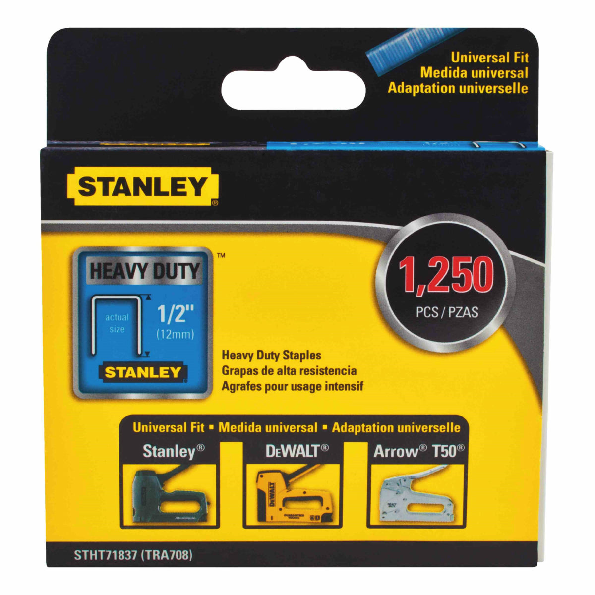 Stanley STHT71837 Heavy-Duty Narrow Crown Staples, 1/2", 1250-Piece