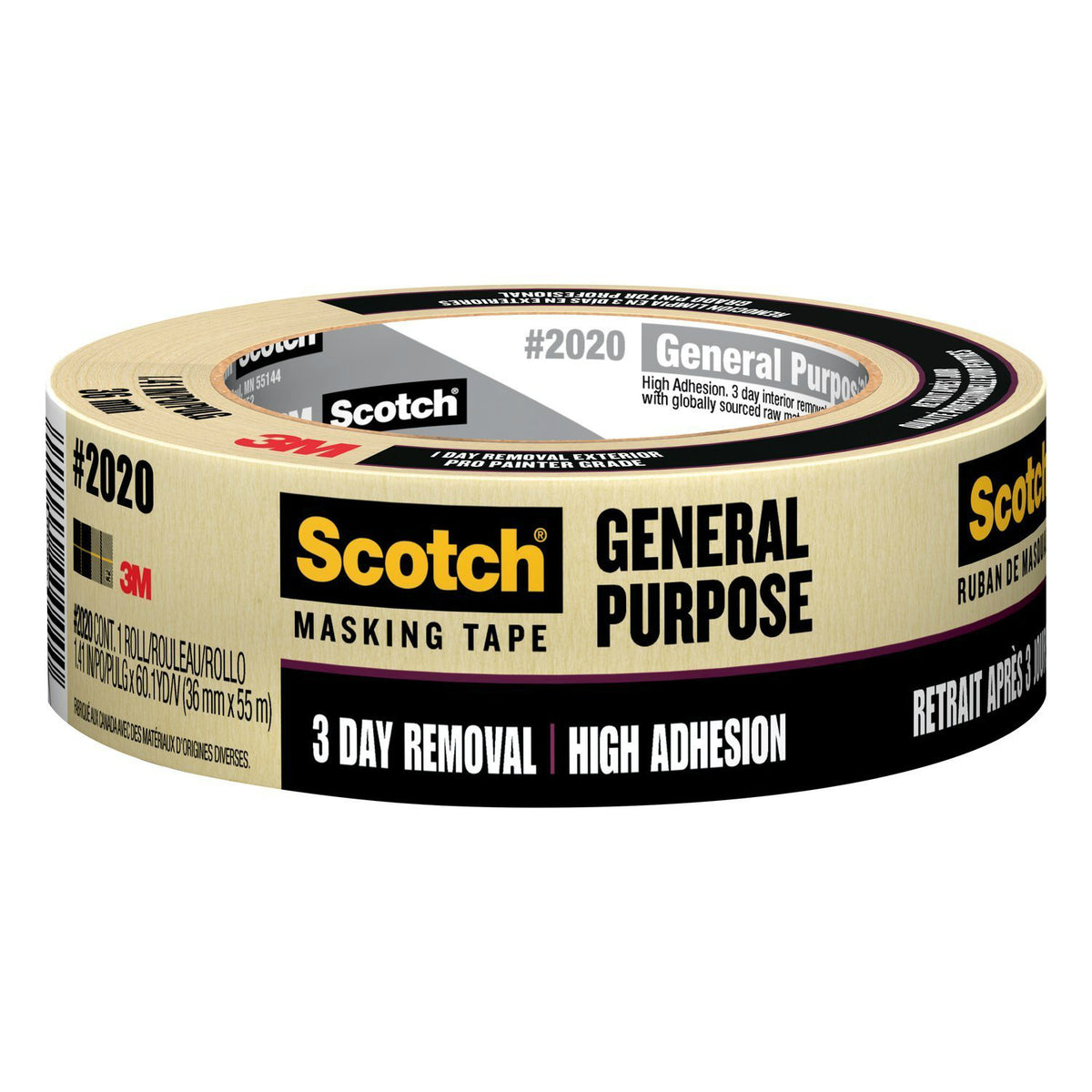Scotch 2020-1-5A General Purpose Masking Tape, Beige, 1.41" x 60.1 yd