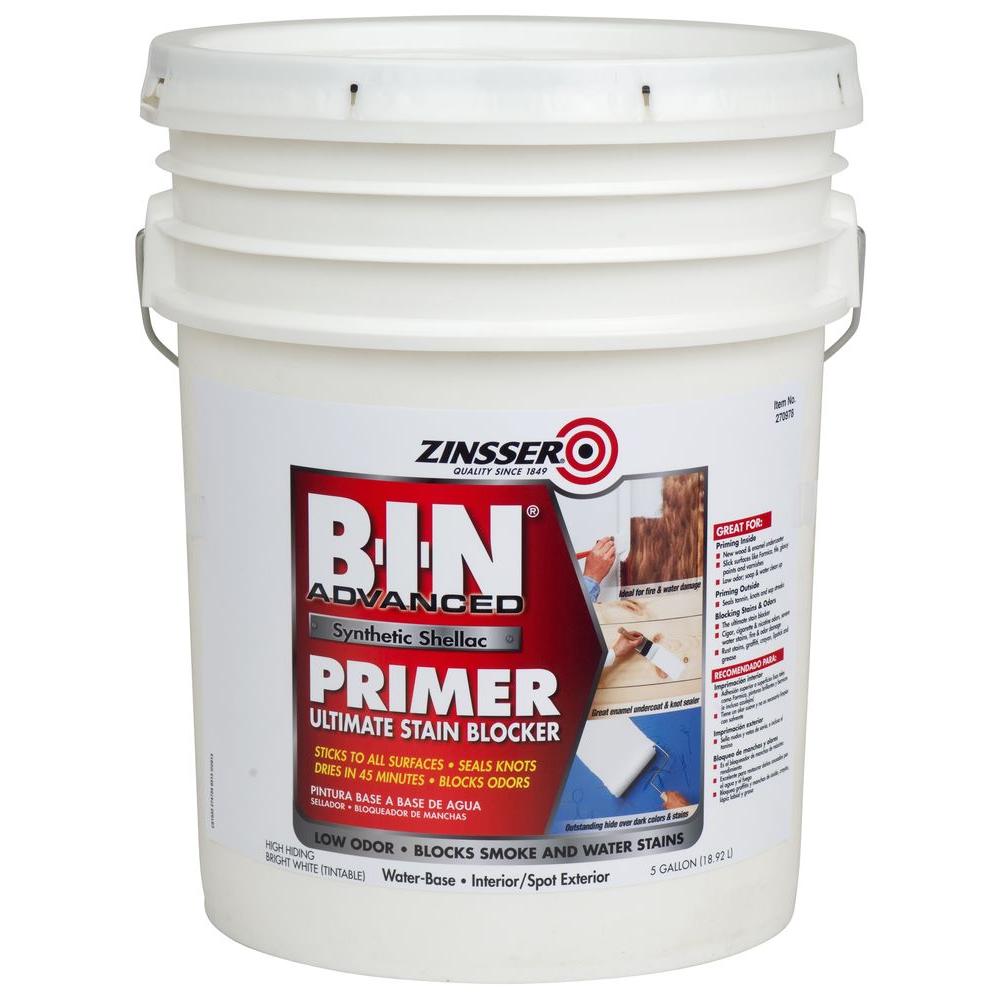 Zinsse 270978 B-I-N Advanced Synthetic Shellac Primer, White, 5-Gallon