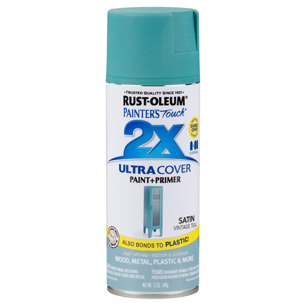 Rust-Oleum 316292 Painter's Touch 2X Ultra Cover Spray, Satin Vintage Teal, 12 Oz